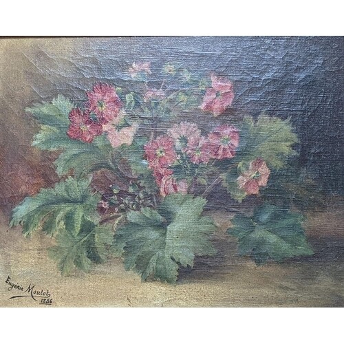 Eugene Moutot (19th C.), oil on canvas, Still life of flower...