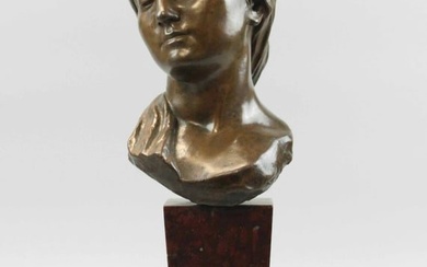 Eugene Rossi bronze bust on rouge marble stand, signed "E. Rossi"