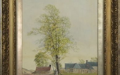 FARM SCENE WITH DUCK POND, A WATERCOLOUR BY R MEADOWS