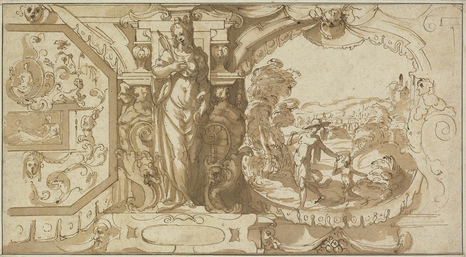 FLORENTINE SCHOOL, 16TH CENTURY A Design for a Decorative Frieze with Prudence and...