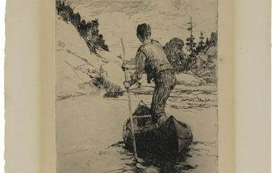 FRANK WESTON BENSON (Massachusetts, 1862-1951), “Canoeman”, 1919., Etching on cream laid