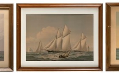 FREDERIC SCHILLER COZZENS (New York, 1846-1928), Three yacht racing scenes., Lithographs, 14" x 20".