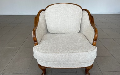 FRENCH BERGERE BOUCLE UPHOLSTERED ARMCHAIR