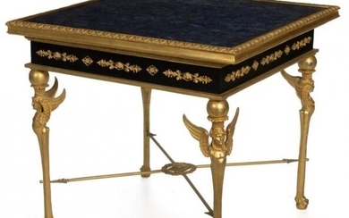 FRENCH EMPIRE STYLE LAPIS TOP DORE BRONZE TABLE