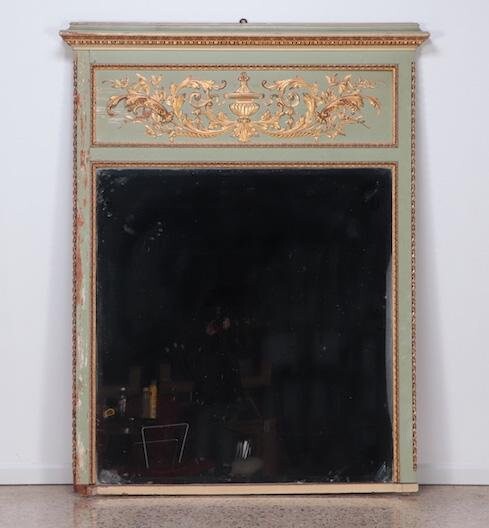 FRENCH PAINTED AND GILT CARVED MIRROR