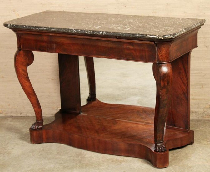 FRENCH REGENCY MAHOGANY MARBLE TOP CONSOLE TABLE