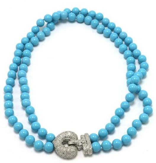Fabulous 18Kt Beaded Turquoise & Diamond Necklace