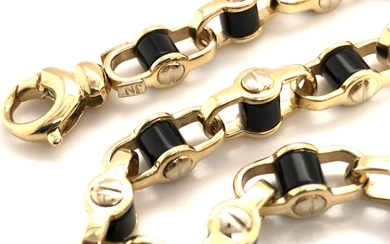Faceted Onyx and Fancy Gold Swivel Link Bracelet