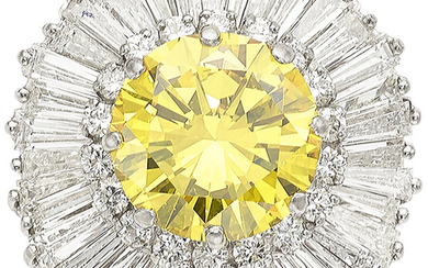 Fancy Deep Yellow Diamond, Diamond, Platinum Ring-Dant Stones: Round...