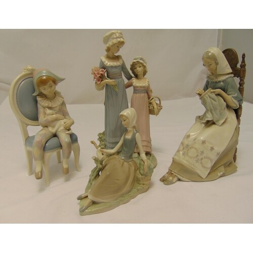 Four Lladro figurines of ladies in various poses, tallest 32...