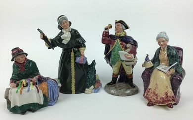 Four Royal Doulton figures - Silks and Ribbons HN2017, Christmas Parcels HN2851, Prized Possessions HN2942 and Town Crier HN2119