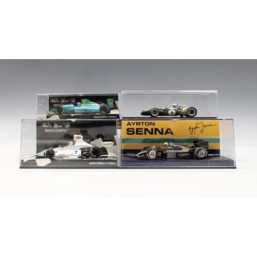 Four boxed 1-43 scale Minichamps F1 Grand Prix cars, compris...