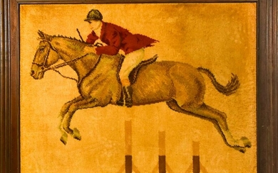 Framed Hand Punched Wool Tapestry Jockey & Horse