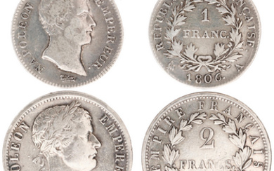 Franc 1806-A (KM672.1, Gad.444) & 2 Francs 1810-A (KM693.1, Gad.501)...