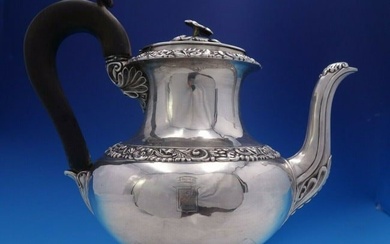 Francois Durand French Sterling Silver Tea Pot 3-D Flower Finial w/Ebony