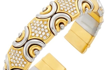 Fred Gold, Stainless Steel and Diamond Bangle Bracelet