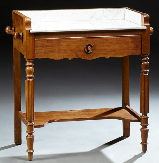 French Carved Walnut Marble Top Washstand, 19th c.