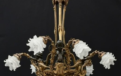 French Louis XV-Style Bronze Six-Light Figural Chandelier