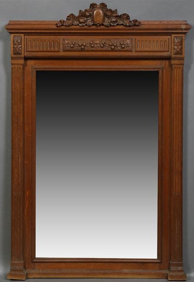 French Louis XVI Style Carved Oak Overmantel Mirror