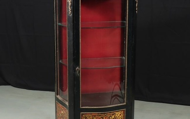 French Napoleon III boulle style ormolu mounted ebonised lacquer curio vitrine cabinet. 54 1/2"H x