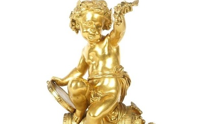 French Picard Gilt Bronze Putti with Tambourine