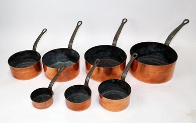 French copper nest of 7 saucepans