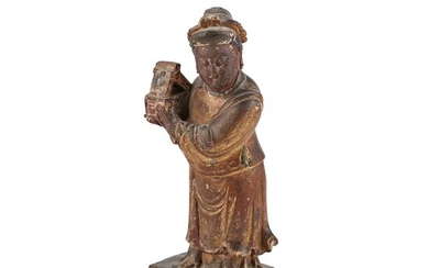 GILT-LACQUERED WOODEN FIGURE OF A DAOIST IMMORTAL QING DYNASTY, 18TH-19TH CENTURY