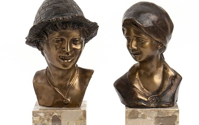 GIOVANNI DE MARTINO Naples, 1870 - 1935 Two farmers Bronze...