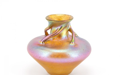 GLASS VASE WITH 'CANDIA SILBERIRIS' DECOR AND CURVED HANDLES
