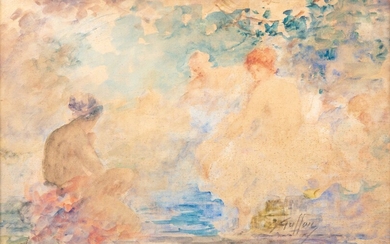 Gabriel GRIFFON (1866-1938). Divinité au bain. Aquarelle sur papier, signée en bas à droite. H_23,2...