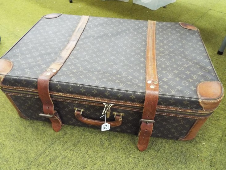 Genuine Louis Vuitton suitcase with leather straps and origi...