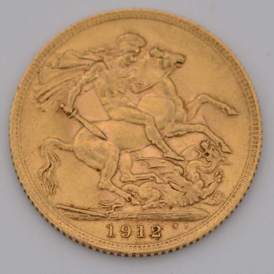 George V gold Sovereign coin, 1912, 8g.