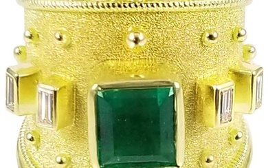 Georgios Collections 18 Karat Yellow Gold Emerald Ring and Emerald Cut Diamonds