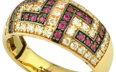 Georgios Collections 18 Karat Yellow Gold Ruby Diamond Two-Tone Greek Key Ring