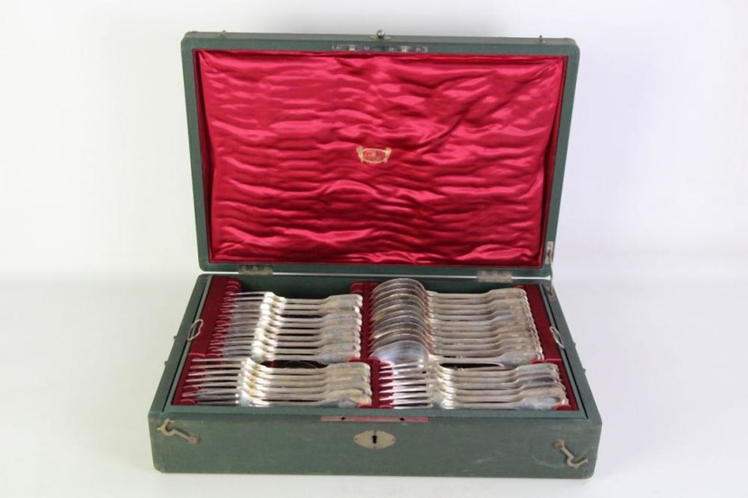 German 800 Silver Cutlery setting for 12 by Posen (3 pieces missing)