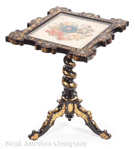 Gilt Inlaid Mother-of-Pearl Ebonized Tables