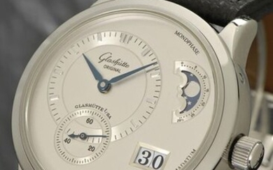 Glashütte Original, Glashütte i/SA, "PanoMaticLunar", Movement No. 00896, Case No. 00376, Ref. 90-02-02-02-04, Cal. GUB 90, 39 mm, circa 2004 An automatic wristwatch with panorama date and moon phase - with original box, operating instructions...