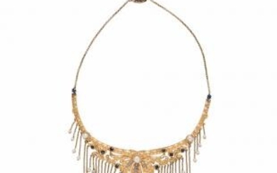Gold, Pearl, and Sapphire Festoon Necklace