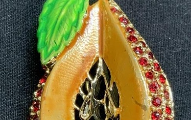 Gold Tone Crystal Pear Brooch, Jewelry