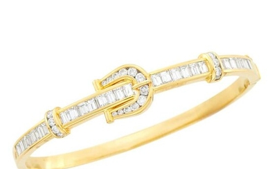 Gold and Diamond Buckle Bangle Bracelet