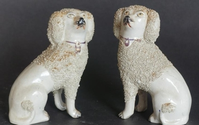 Good Pair Staffordshire Pottery Poodles
