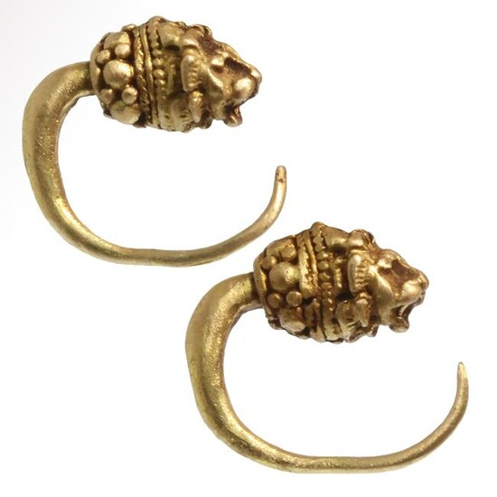 Greek Gold Earrings with Lion Heads, 3rd-2nd Century