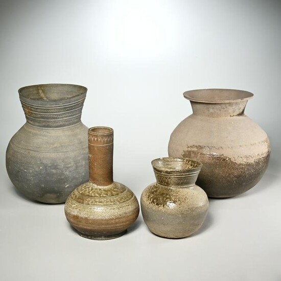 Group (4) early Asian part glazed ceramic vessels