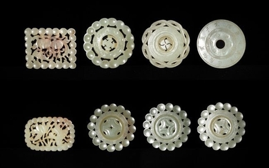 Group of 8 Chinese Carved Jade Plaques, 18/19th Century