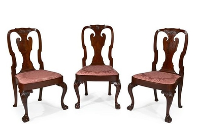 Group of three Queen Anne carved mahogany balloon-seat