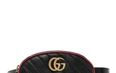 Gucci Azalea Calfskin Matelasse Diagonal Torchon GG Marmont Belt Bag 85 34 Black Romantic Cerise