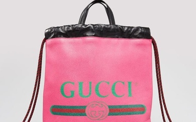 Gucci Pink Leather Printed Drawstring