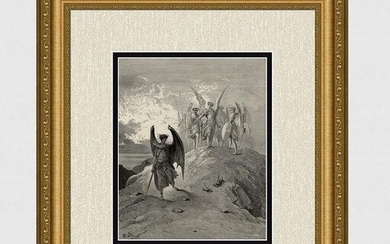 Gustave Dore Gabriel and Satan (Milton's Paradise Lost) c. 1880 Woodcut Signed