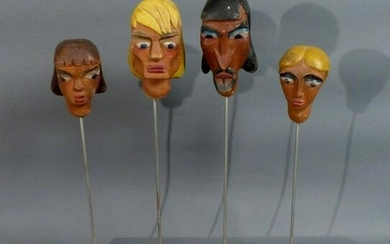 HAND CARVED WPA ERA MARIONETTE HEADS