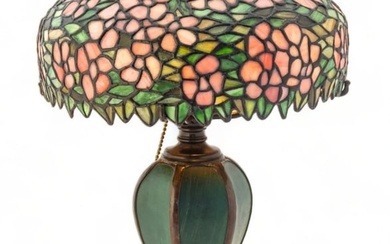 Handel Lamp Company (American, 1885-1936) Leaded Glass Table Lamp on Rare Base "Pink Dogwood", H